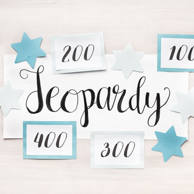 Tävla i Jeopardy med tema babyshower