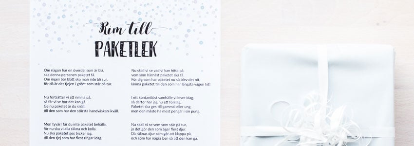 Paketlek för gästerna med rim