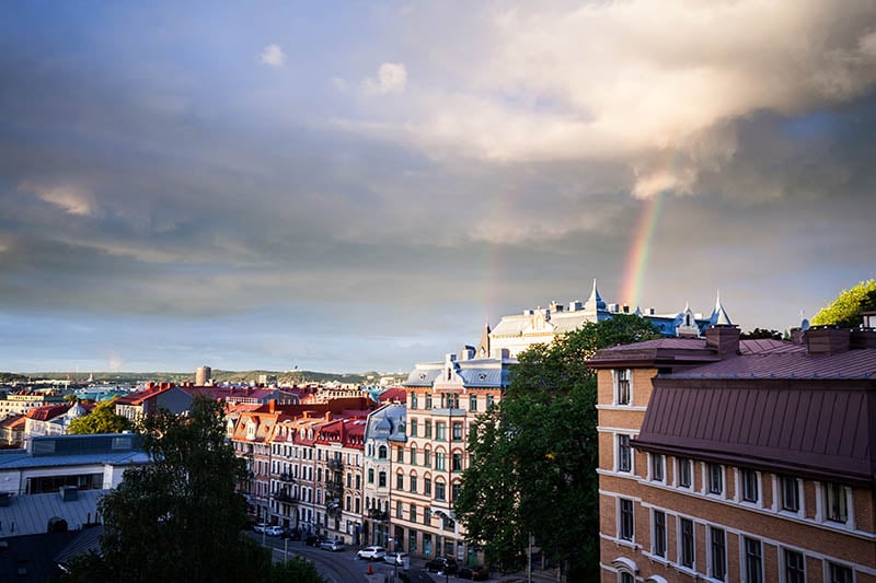 Hejmej Plåt Om oss Göteborg med regnbåge