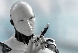 Das Bild zeigt eine Roboter mit ausgestrecktem Zeigefinger