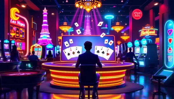 A step-by-step guide illustration for starting to play blackjack online.