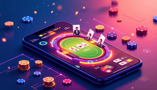 A mobile poker app interface displayed on a smartphone, representing the convenience of mobile poker.