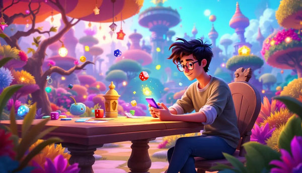 A person playing table games on a mobile device.