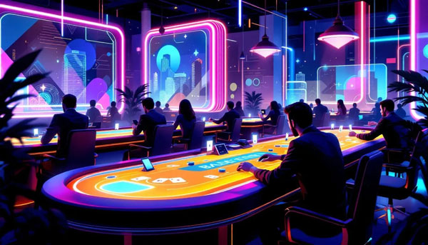 An exciting scene of players enjoying online blackjack games at a virtual casino.