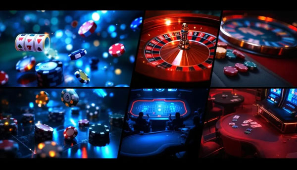 A collage of popular online casino games including slots and table games.
