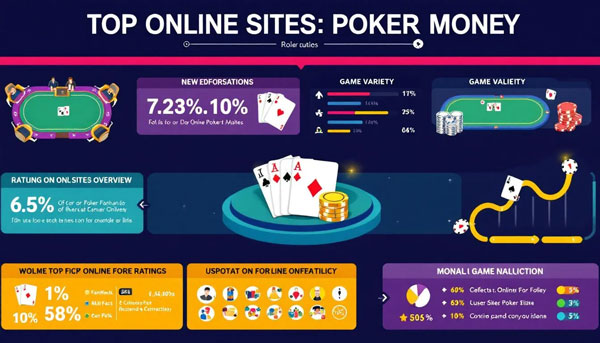 An overview of top online poker sites for real money, featuring logos and gaming interfaces.